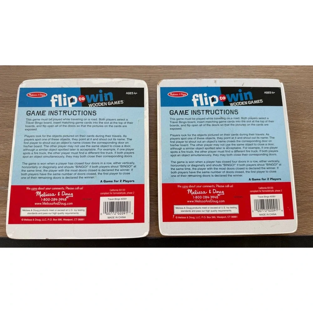 2 Melissa and Doug Flip to Win Travel Bingo Boards 4 double sided cards